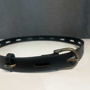 Unisex Style Black 100% Leather Belt with Brass Buckle loop made in India